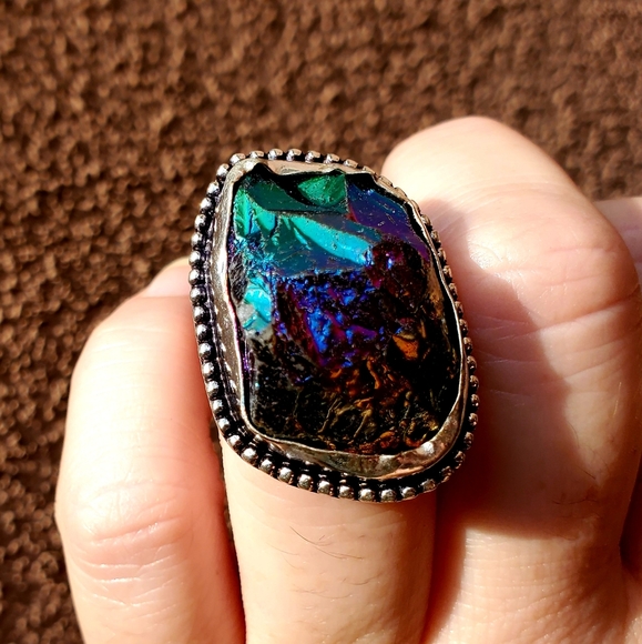 New Rainbow Titanium Crystal Quartz 925 Silver Statement Ring. - Picture 7 of 12